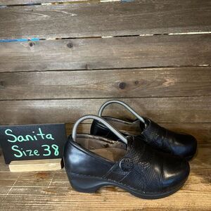 Womens Sanita Delaney Black Leather Comfort Casual Heeled Clogs Size EU 38 GUC‎